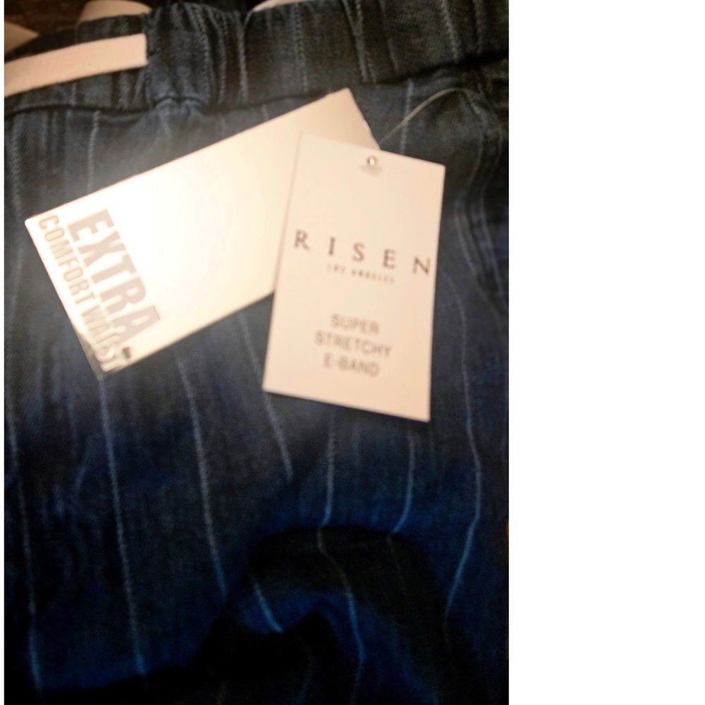 Risen Jeans Los Angeles Pinstripe Wide Leg Denim Pants Indigo Blue Womens Large - Picture 8 of 13